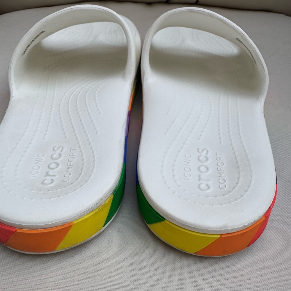 CROCS White Sandals with Rainbow Accents